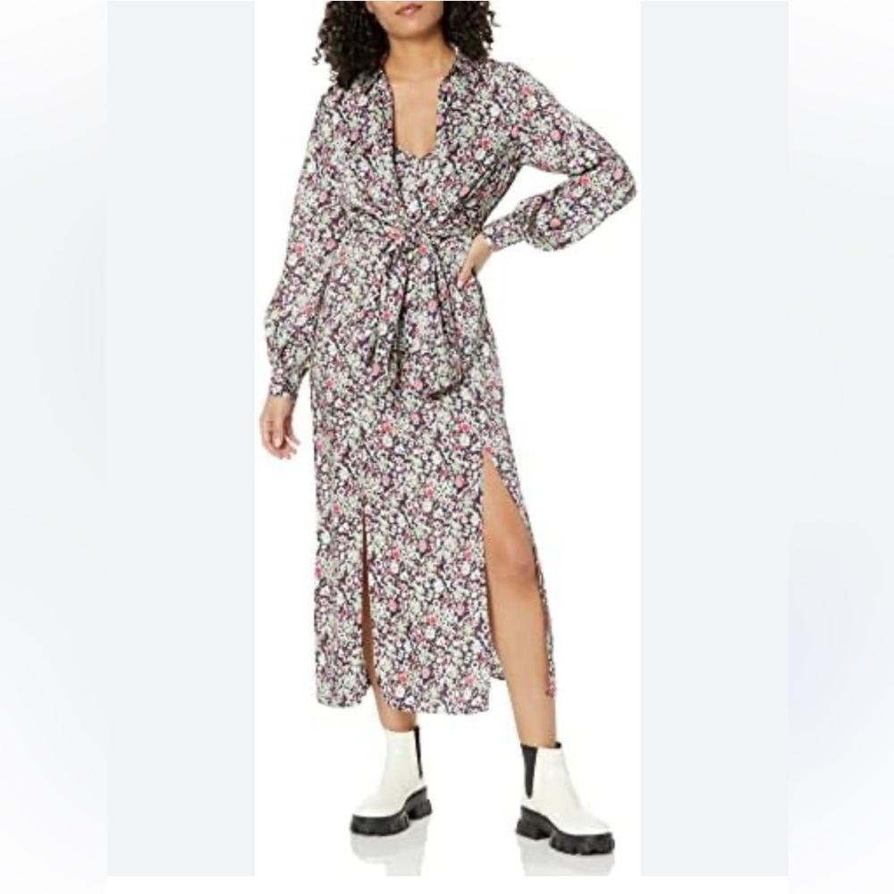 Cinq a Sept - Quin Floral Tie Midi Dress - size 6 - Layered Look, long Sleeve - Picture 13 of 15